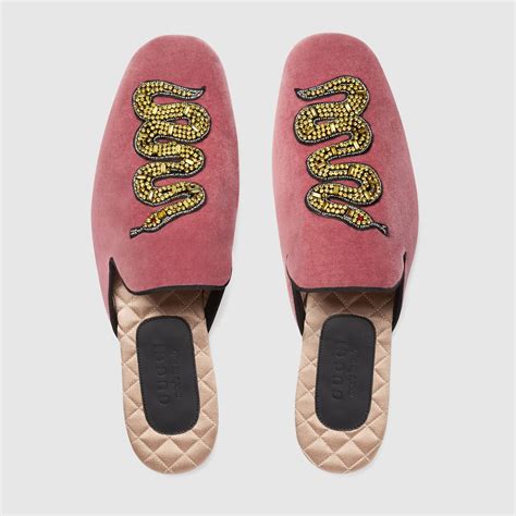 gucci velvet evening slipper with snake replica|Gucci mules for men.